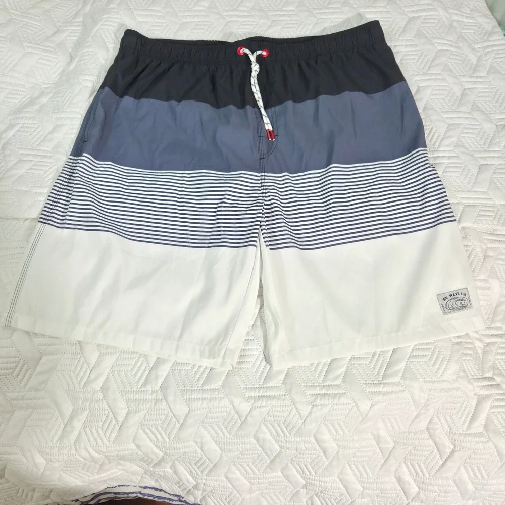 Manfinity Swim Trunks Mens XXL Blue White Striped Colorblock Board Shorts Swim